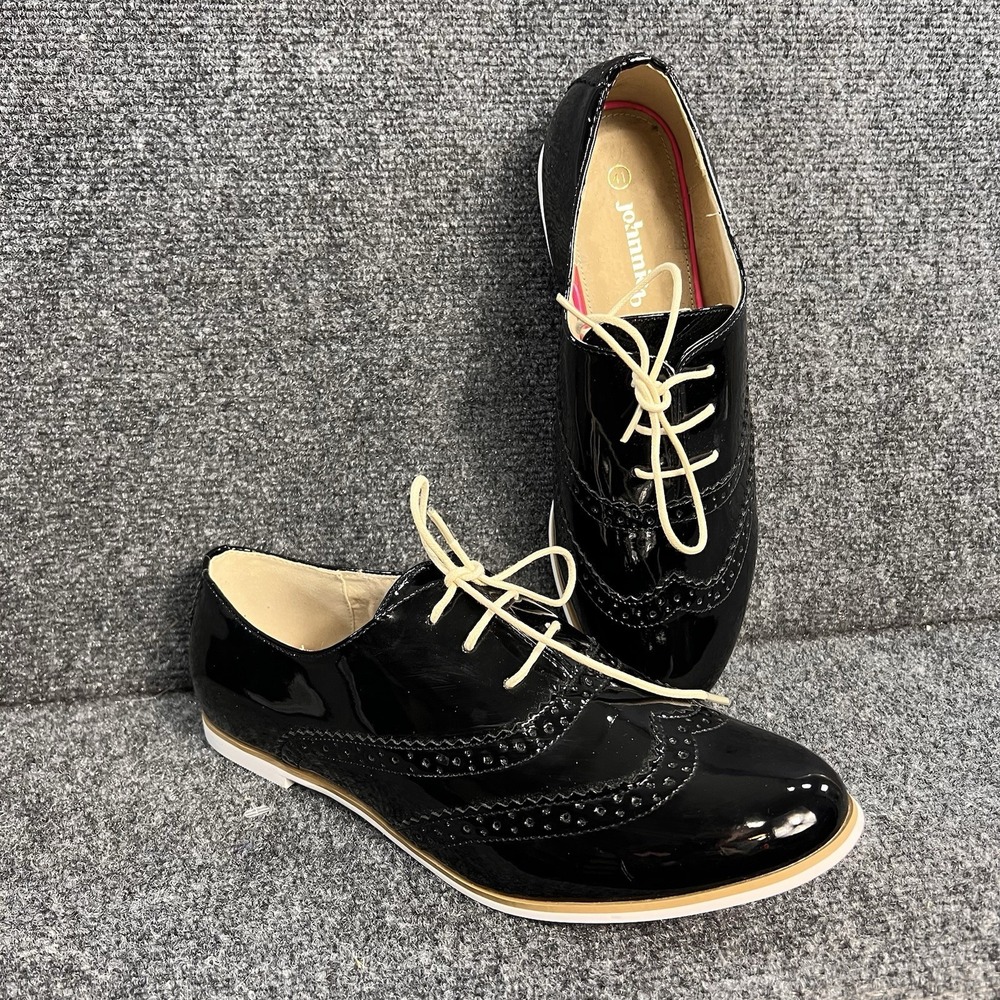 NWOT Boden JohnnieB Black Patent Leather WingTip Oxford Shoes Womens 9.5 (41)